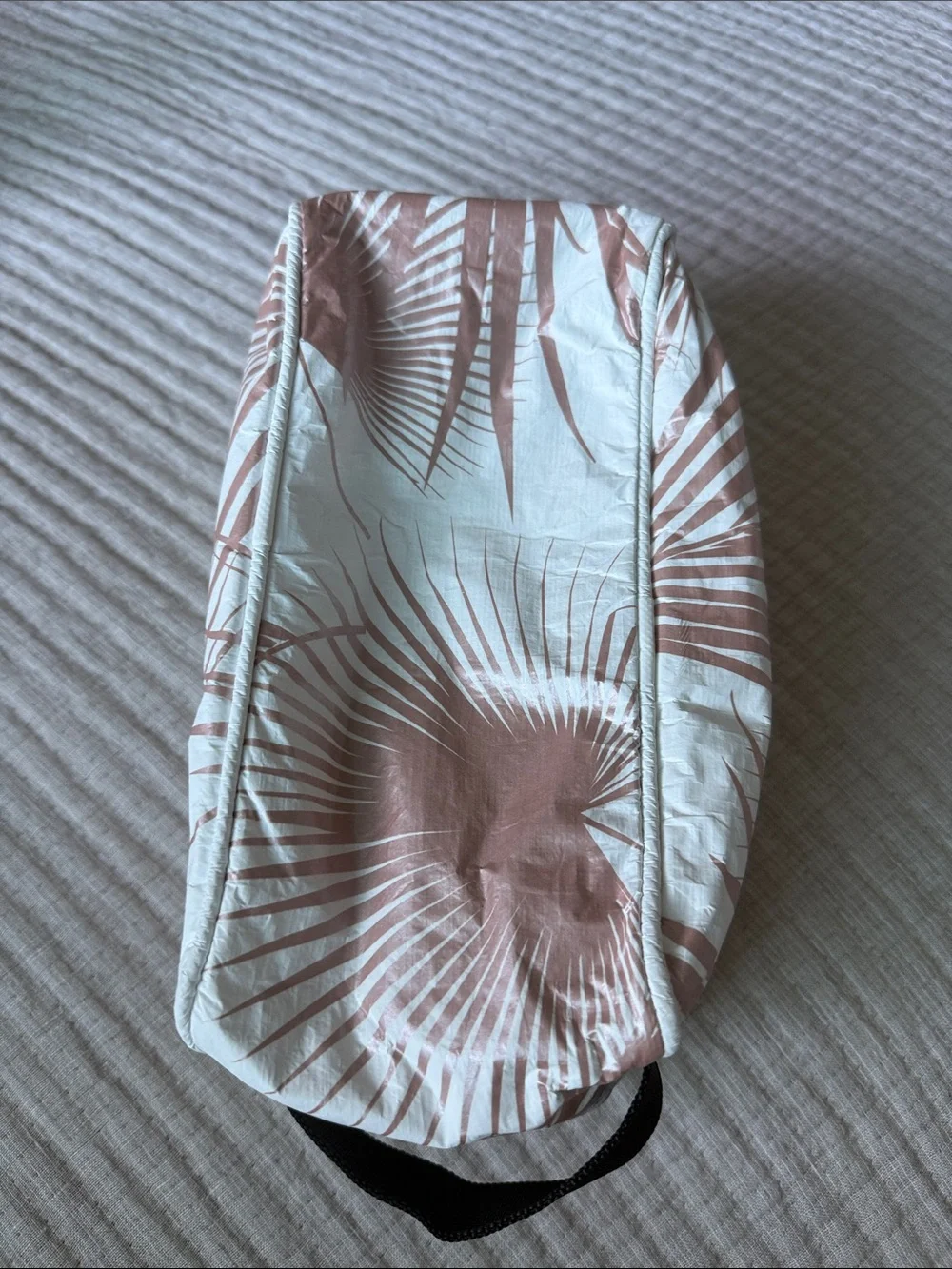 ALOHA Collection White Cosmetic Bag with Rose-Gold Palm Print